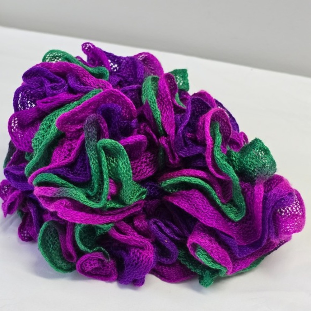 Handmade Ruffle Scarf Women‎ Purple Green Mesh Knit Lightweight Whimsigoth